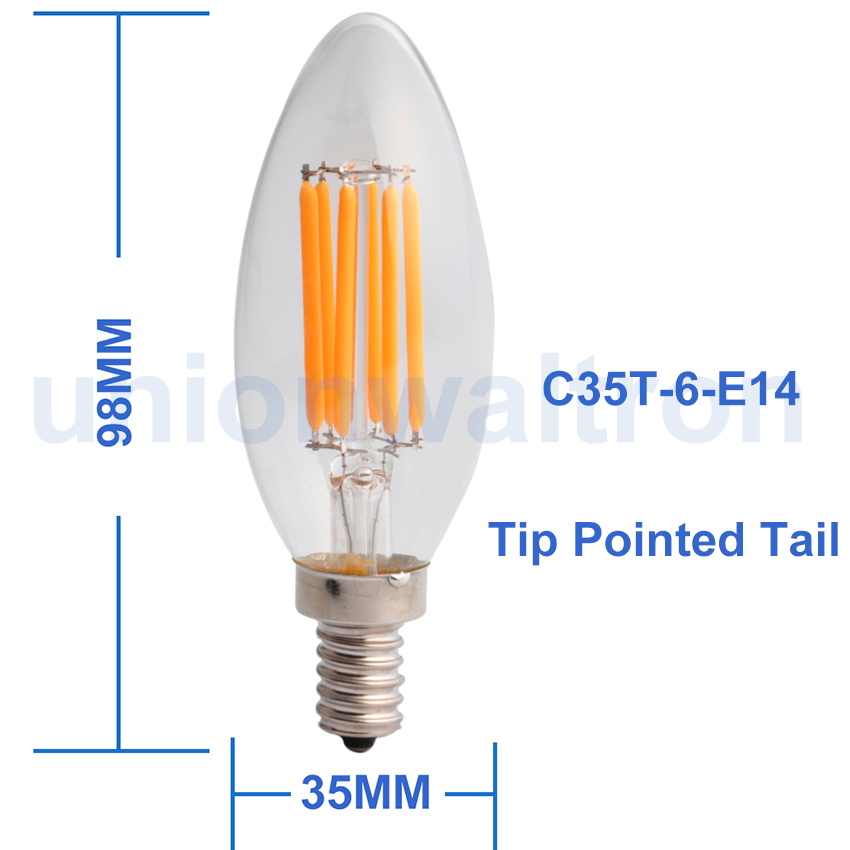 LED Candelabra Light C35 E14 LED Filament Candle Bulb Light C35 E14 6W