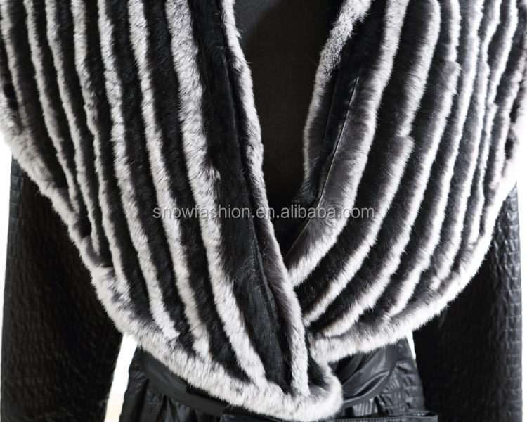 エレガントな織2014年冬本物のウサギの毛皮のライニングが付いている衣服リバーシブルオーバーコート仕入れ・メーカー・工場