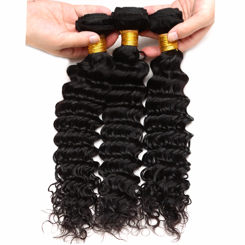 7A Brazilian Human Virgin Hair Deep Curly Wave 3 Bundles With 4*4 Lace Closure