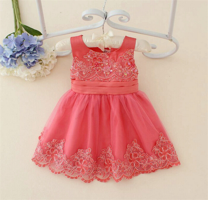 Handmade Flowersbeads Red Color Party Dresses For 3 Year Old Girl Cute