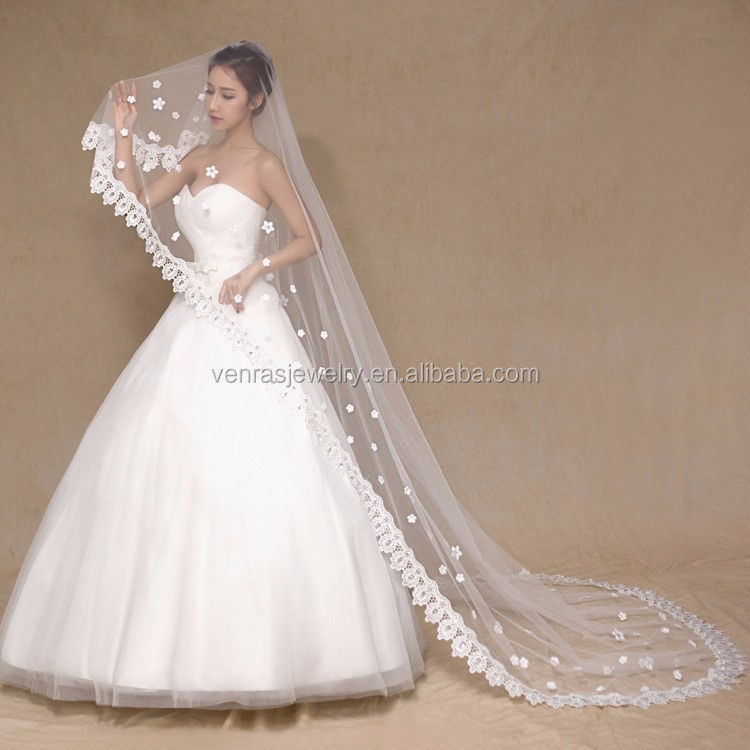 brand new elegant wedding veils with bead lace crystal trim