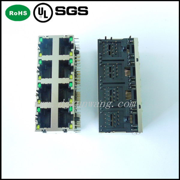 モジュラーrj452x4の2行ledrj45プラグメスpcbジャックシールド仕入れ・メーカー・工場