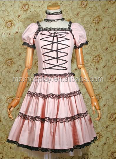 熱い販売のピンクかわいいショート袖甘いロリータドレスハロウィンパーティの衣装クリスマス美しさのためのロングドレス問屋・仕入れ・卸・卸売り