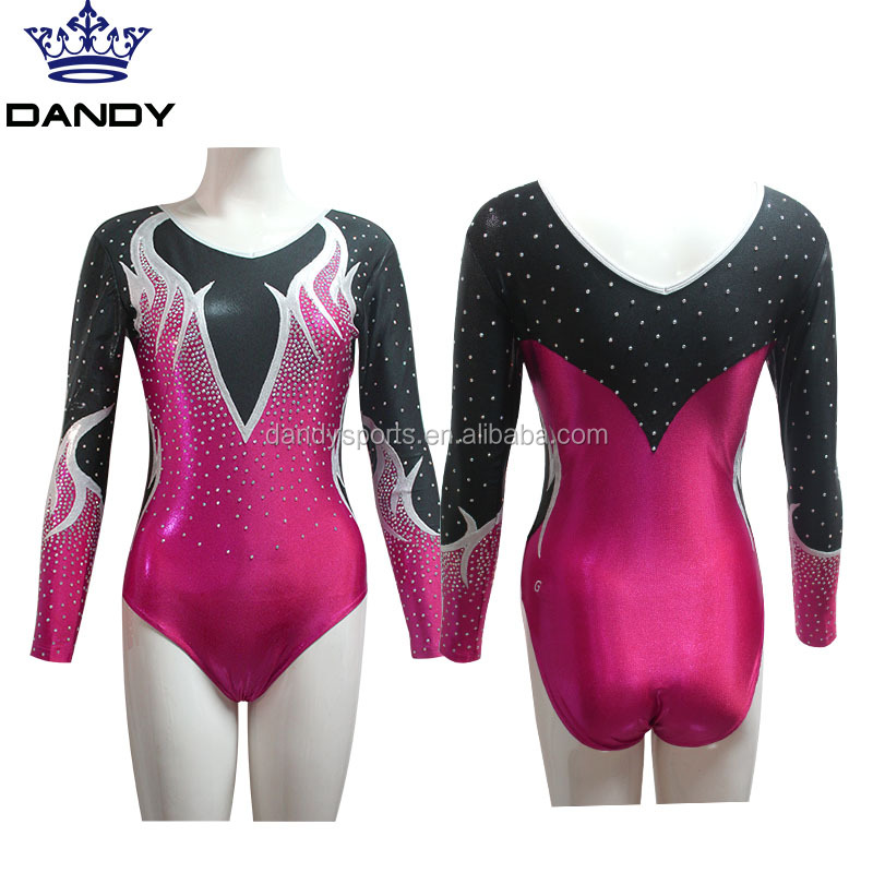Customized Size Rhinestone Competition Gymnastics Long Sleeve Leotard