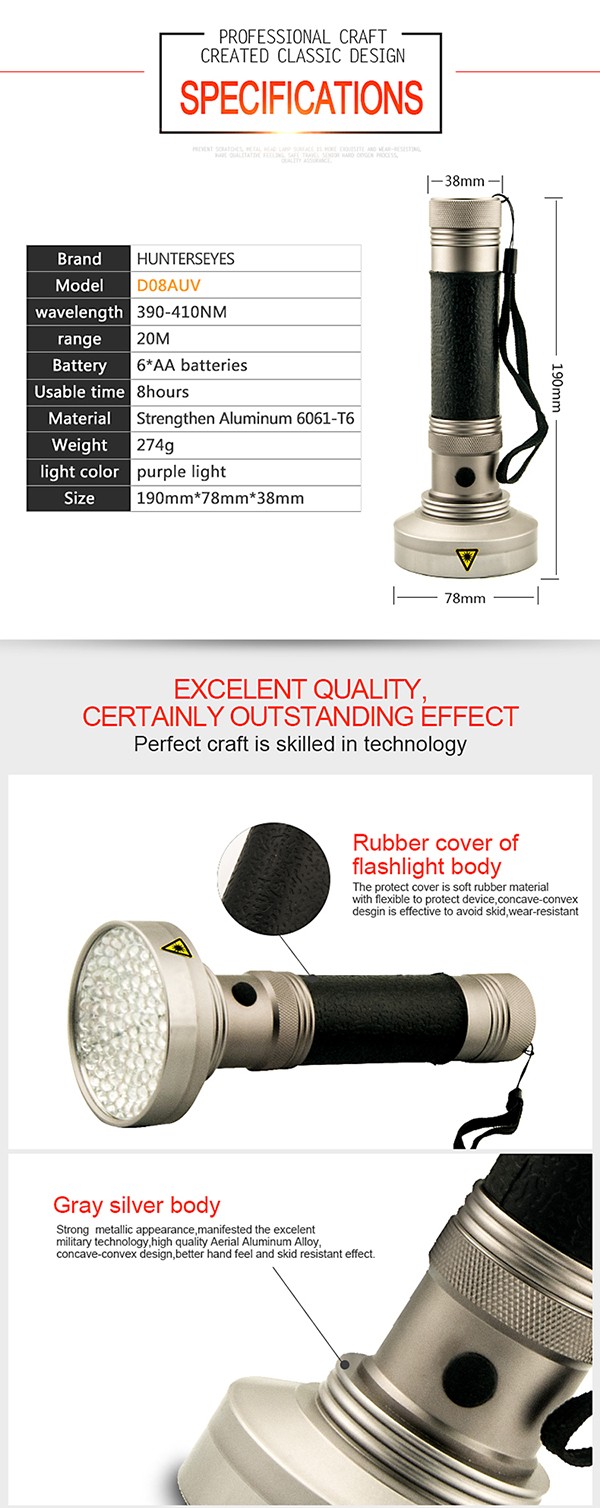 2016最新プロフェッショナル蛍光検出器100 led uv懐中電灯でトップランプの395-410nm紫外線ランプ用販売D08AUV仕入れ・メーカー・工場