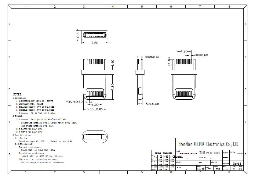 Pitch 0.6 8 PIN USB co<em></em>nnector for iphone recharger仕入れ・メーカー・工場