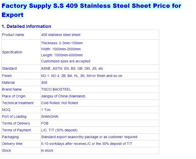 Hot sale china price per kg lead aisi astm jis 304 304l 409 310s Stainless Steel sheet Price for Export