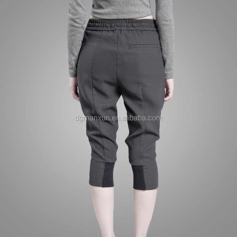 Latest fashion fat women woven medium cropped pants