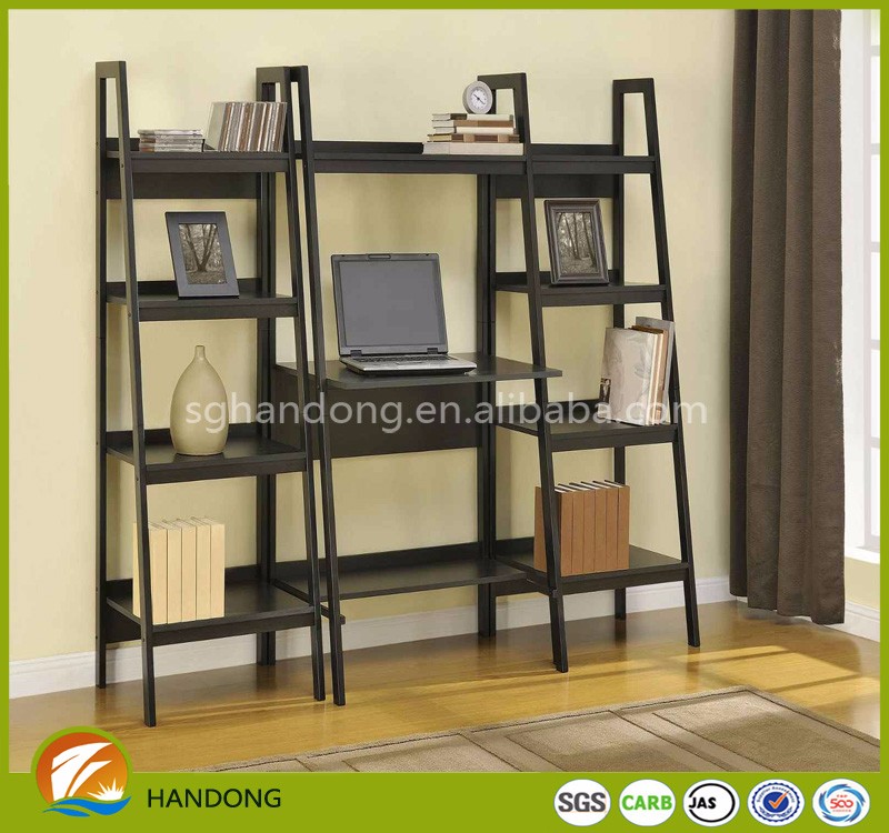 Wooden Black Ash 3 Shelf Leaning Ladder Bookcase Buy Bookcase