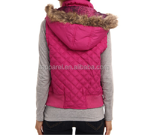 売れ筋ベスト女性キルティングベストファッションジップ- フロントピンクの毛皮のベスト仕入れ・メーカー・工場