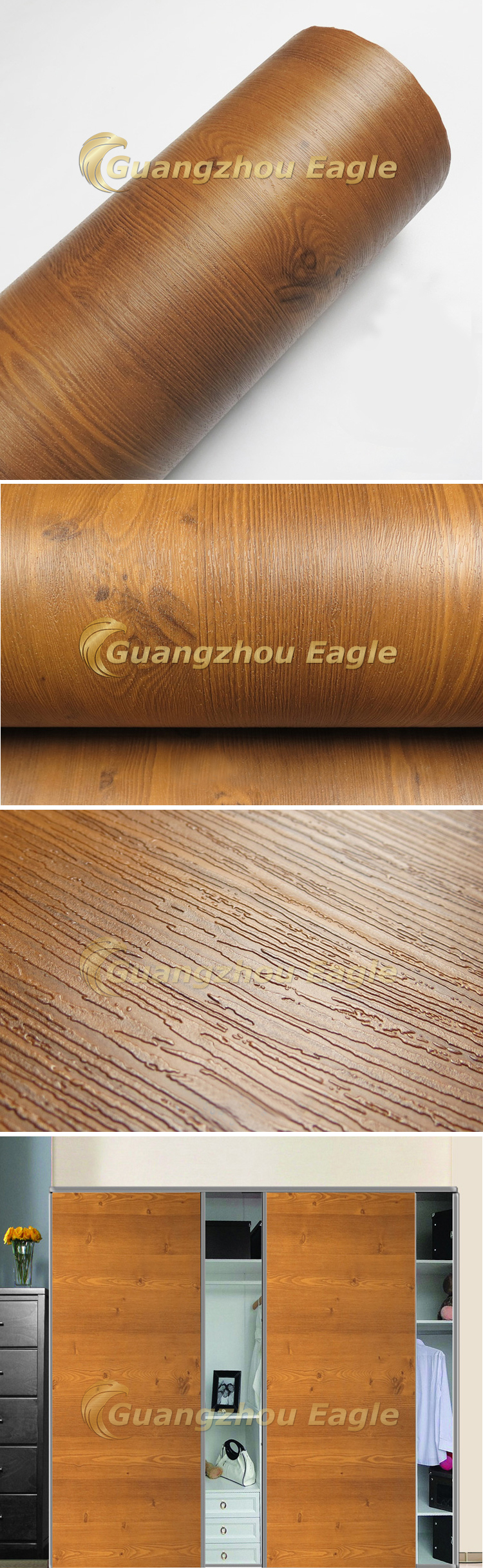 Texture Laminate Kitchen Cabinet Wrap Self Adhesive Wallpaper Wall Paper Furniture Sticker Vinyl Wood Grain PVC Film For Sale