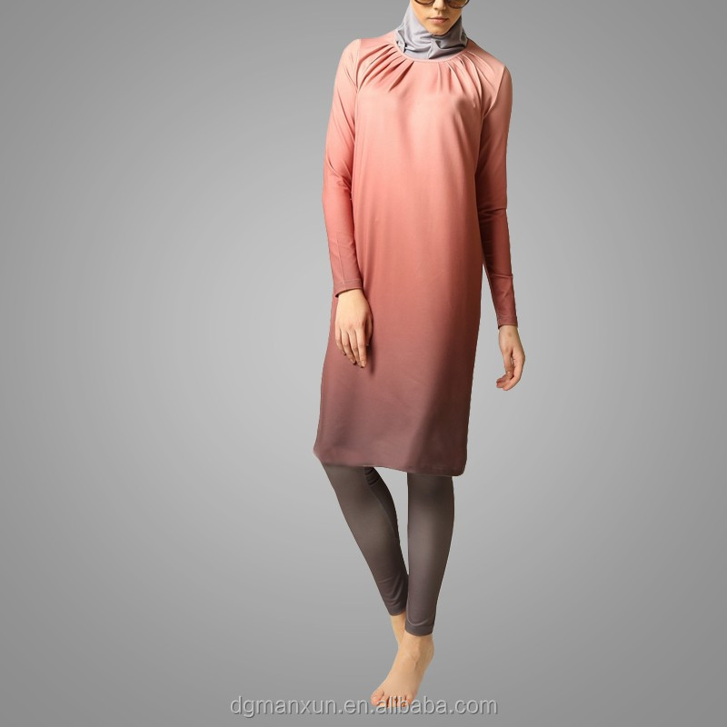 Dubai Abaya 2016 Ombre Fully Closed Swimsuit Lycra Jilbab Islamic Tracksuit