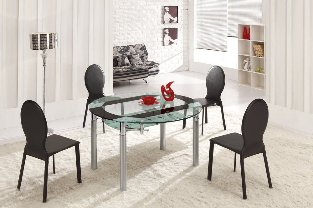 近代的な黒とl801bdiningtable白い円形のガラス仕入れ・メーカー・工場