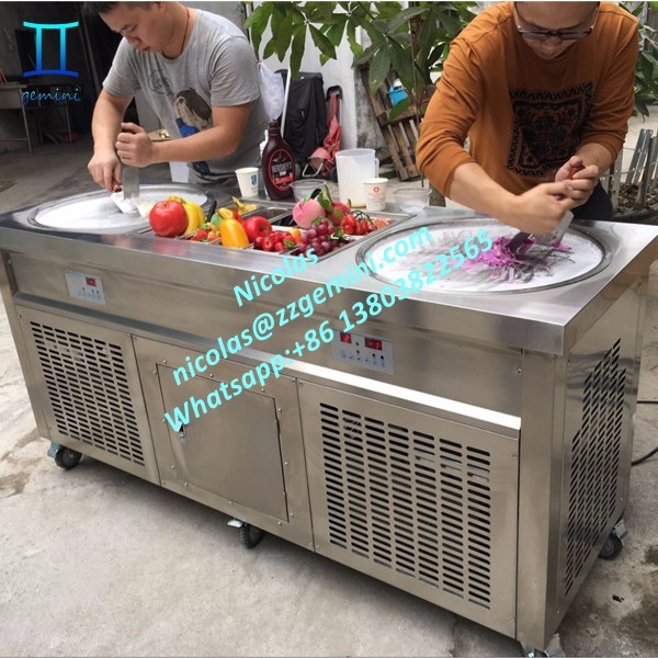 Customized Double Pan Rolled Ice Cream Machine with 10 Bowls Manufacturers  and Factory - Cheap Price Double Pan Fried Ice Cream Machine - Yogemann