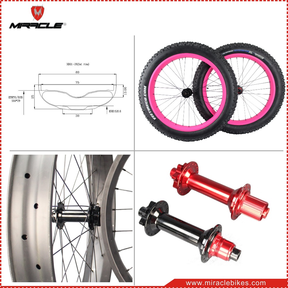 MIRACLE 2016 fatbikes wheelset 26er,80mm clincher carbon wheelset for fatbikes,fatbikes carbon rim 26er