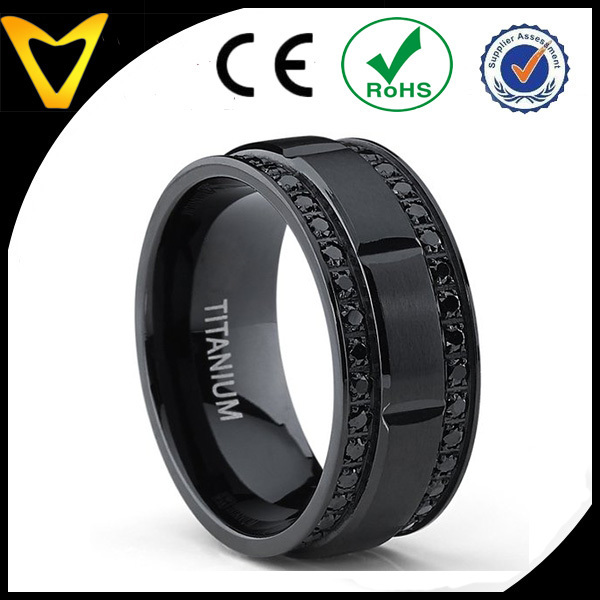 Vlink jewelry 9mm men's black titanium wedding band ring with double row black cubic zirconia 3.jpg