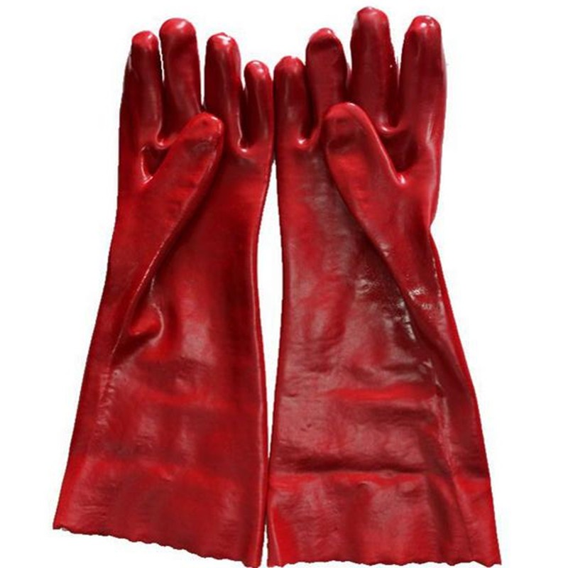 Smooth Finished Red Pvc Gloves Rubber Gloves For Chemistry Resistance