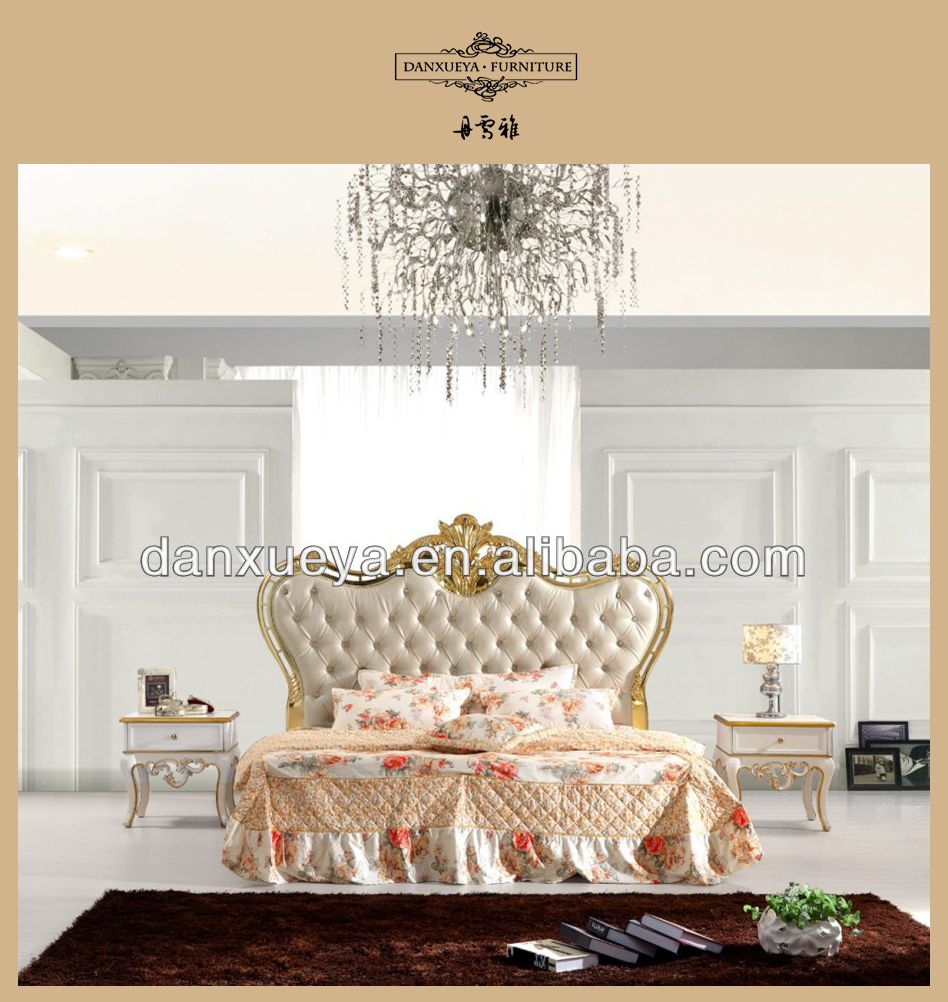 Or blanc en cuir bouton de tête royale française lit king size ...