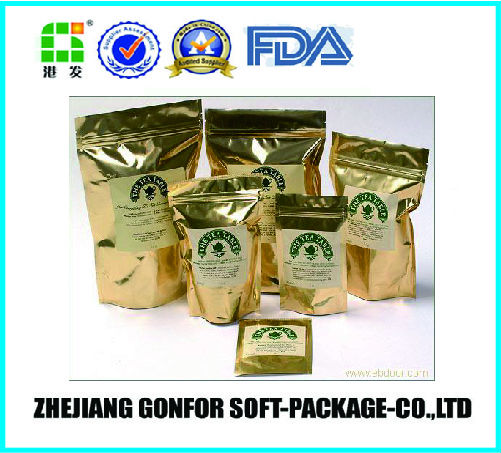 Stand up empty tea bag packaging with zipper