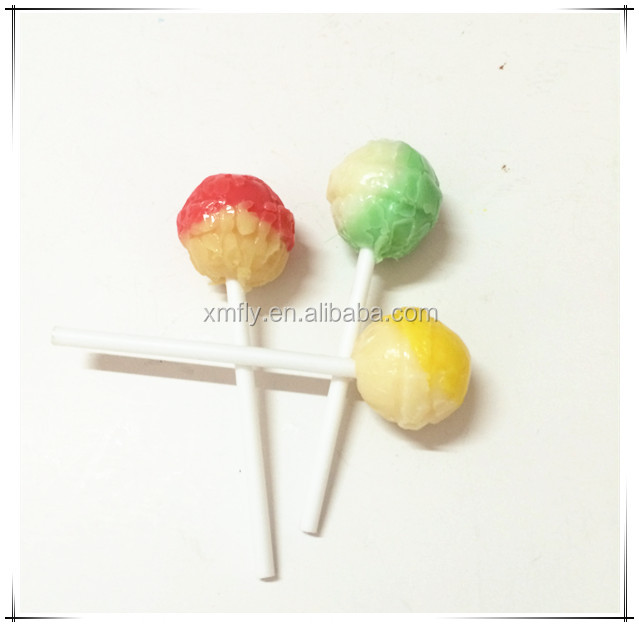 display jar packed assorted fruit flavor two colored stick ball lollipop candy
