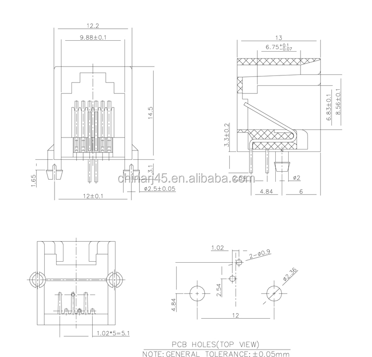 サイドエントリー6p4crj11rj14フラットピンモジュラージャック、 pcbマウントのための電話システム仕入れ・メーカー・工場