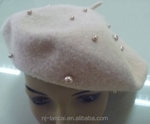 ファッション女性の淡いピンク2014年リベット付きベレー帽問屋・仕入れ・卸・卸売り
