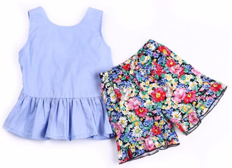 2ピース幼児キッズベビー女の子服ちょう結びtシャツトップスパーティードレス花パンツ衣装セット仕入れ・メーカー・工場