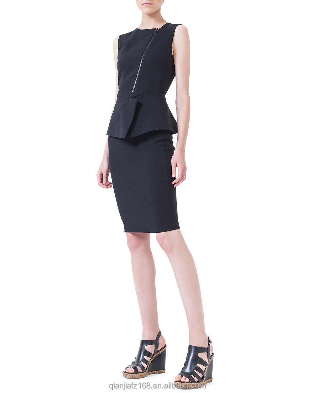 エレガントな女性の非対称- ジッパーpeplumドレス事務服のためのドレスフォーム仕入れ・メーカー・工場
