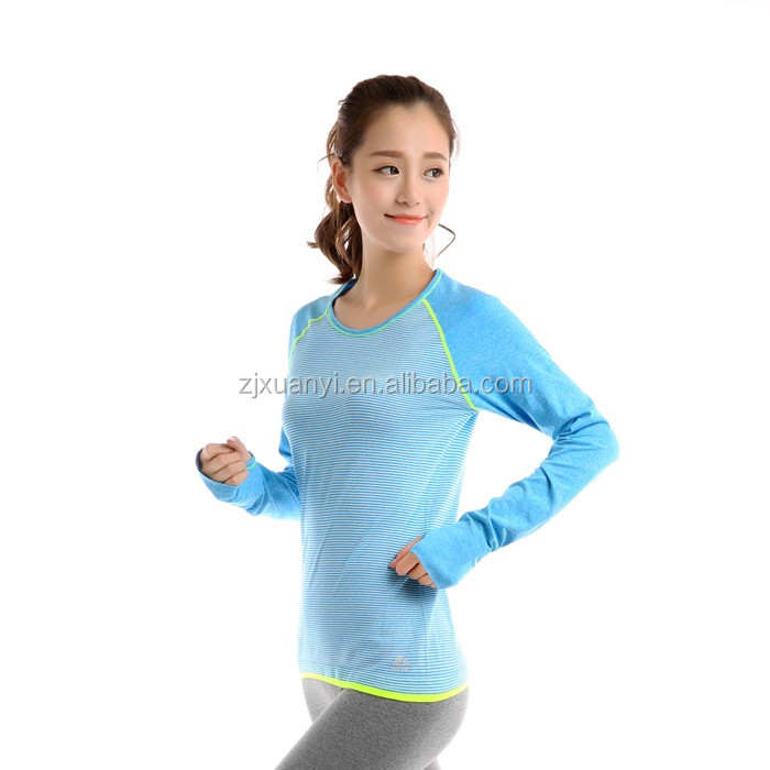 中国の製作所サプライ女性通気性ソフト tシャツ ファッション カラフル な ロング スリーブ トップ着用最新タイプ シームレス t-シャツ 。仕入れ・メーカー・工場