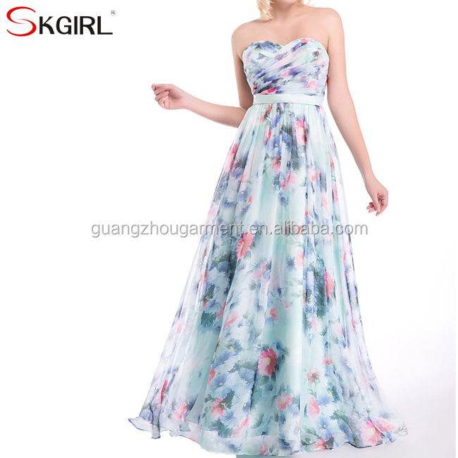 Princess Printed Flower Floral Chiffon Long Bridesmaid Formal