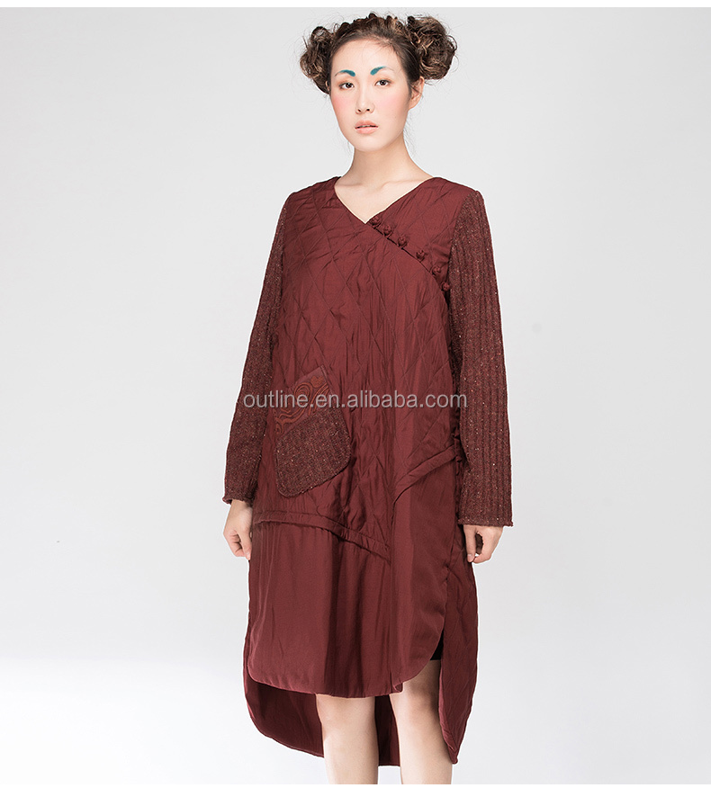 小さい順序の女性のファッション長いカシミヤのドレス袖がニットキルトが服をニット仕入れ・メーカー・工場