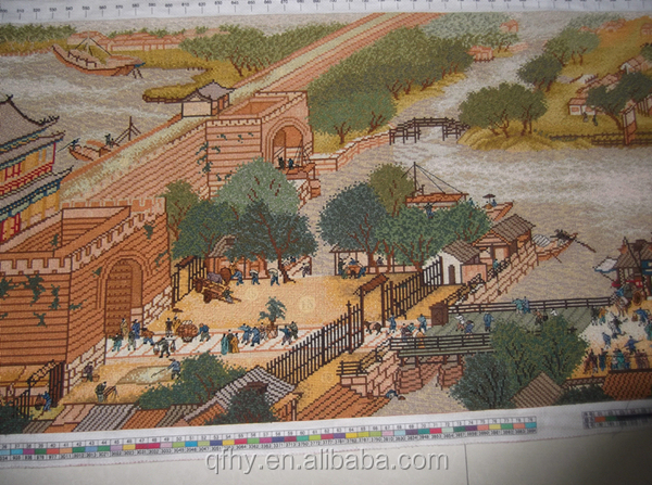 中国の有名な文化的な絵画クロスステッチファブリックの川辺のシーン清明祭問屋・仕入れ・卸・卸売り