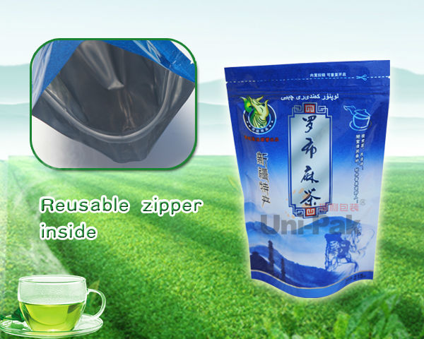 customized printed high quality water proof BPA free ziplock foil tea bag