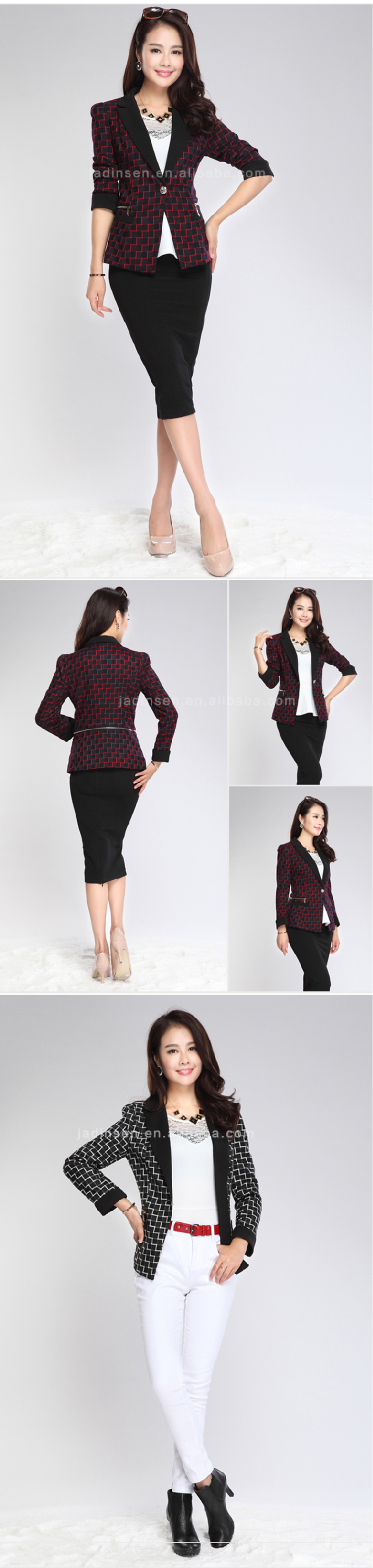 韓国スタイル2015グリッドパターンシンプルなスーツの女性のための仕入れ・メーカー・工場
