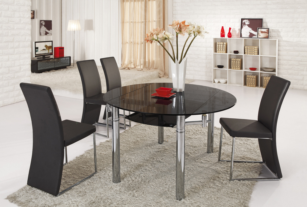 近代的な黒とl801bdiningtable白い円形のガラス仕入れ・メーカー・工場