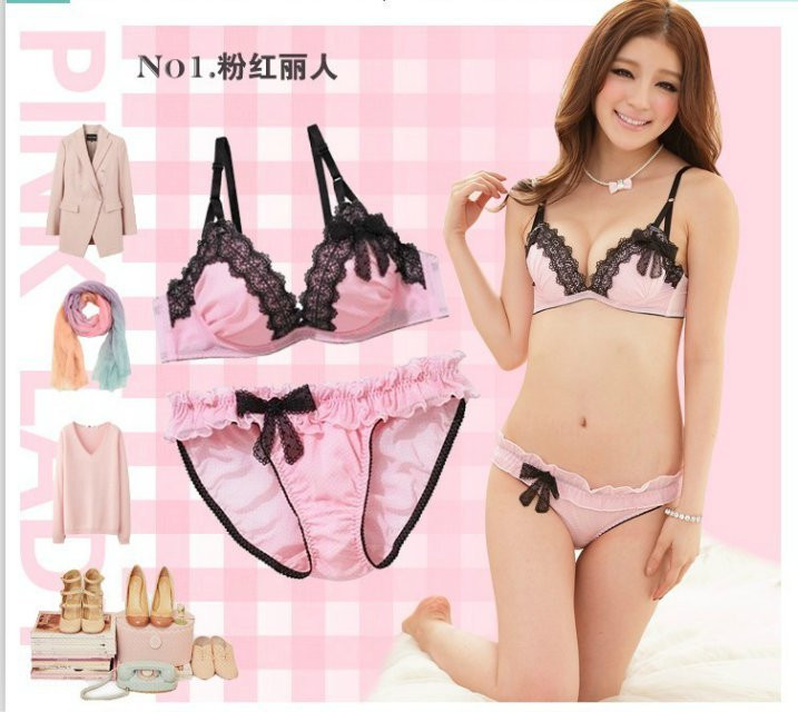 cotton stripe lace bra & panties set push up lingerie young girl cute sexy comfortable underwear bra set()