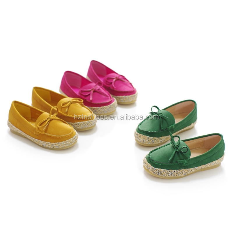 Durable flat casual shoes kids moccasin shoes with bowtie