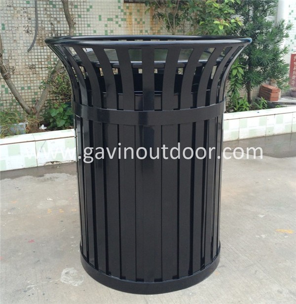 Powder Coated Steel Street Trash Bin Outdoor Metal Waste Bin View