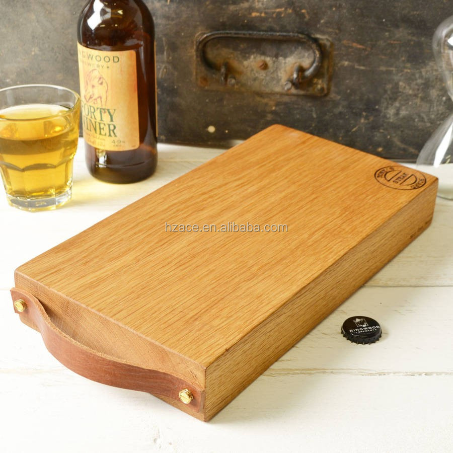 Houten snijplank soild eiken butcher snijplank met lederen handvat ...