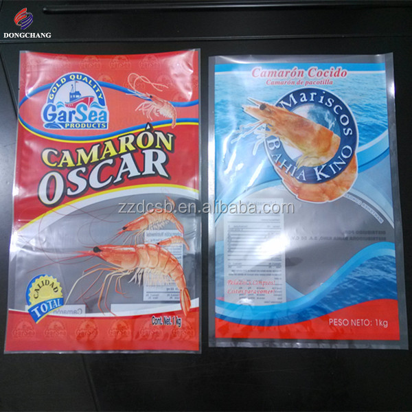 Three side seal PET and PE laminated plastic frozen shrimp packaging bag with clear window