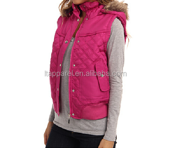売れ筋ベスト女性キルティングベストファッションジップ- フロントピンクの毛皮のベスト仕入れ・メーカー・工場