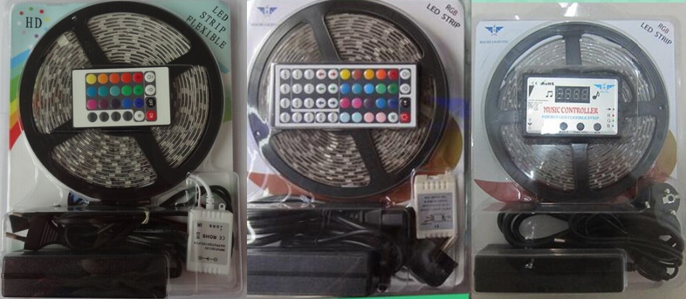 led wheel lighting kits 5m 5050 smd strip light+adaptor+24/44 key/music/motion sensor controller