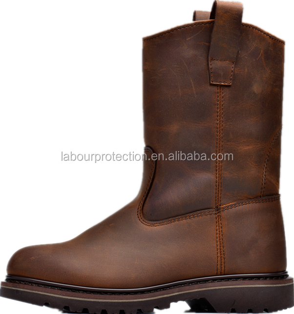 high leg leather safety work boots pull on roper hard work boots