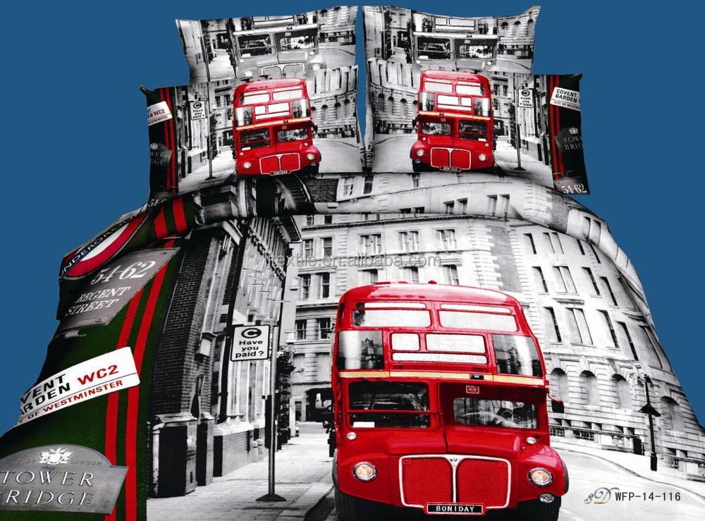 高品質デザイン都市バス2014年純粋な綿反応印刷3d布団カバーセット問屋・仕入れ・卸・卸売り
