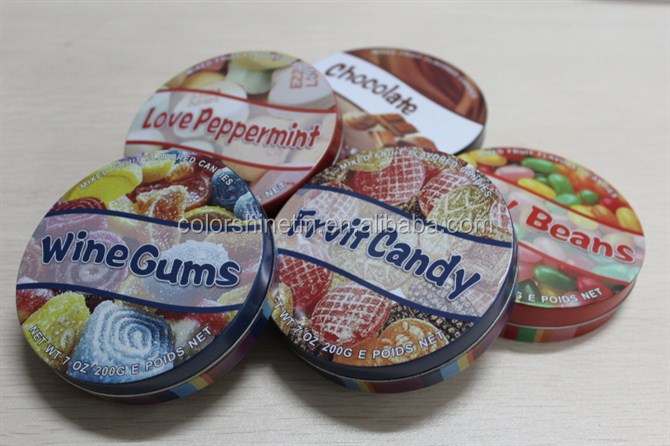 Empty tin cans for candy chocolate chewing gums