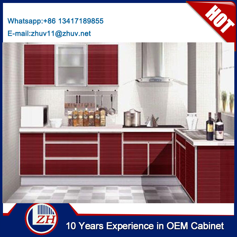 Zhihua Red Color Aluminium Kitchen Cabinet Design For Sale Modern