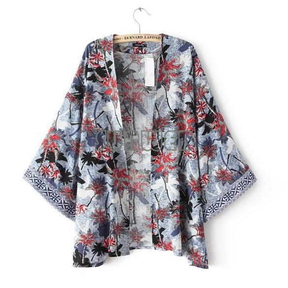 ヨーロピアンスタイルの女性は花柄シフォンブラウスカーディガンジャケット着物スタイルのジャケット問屋・仕入れ・卸・卸売り