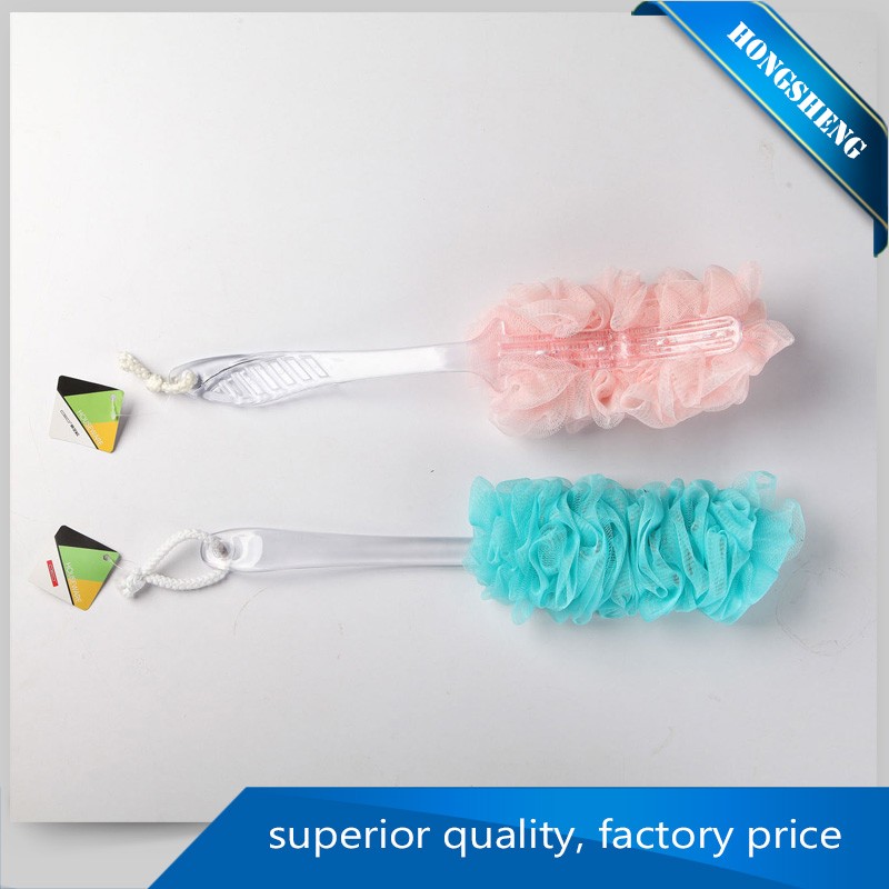 Plastic Long Handle Puff Mesh Bath Sponge Back Scrubber For Shower