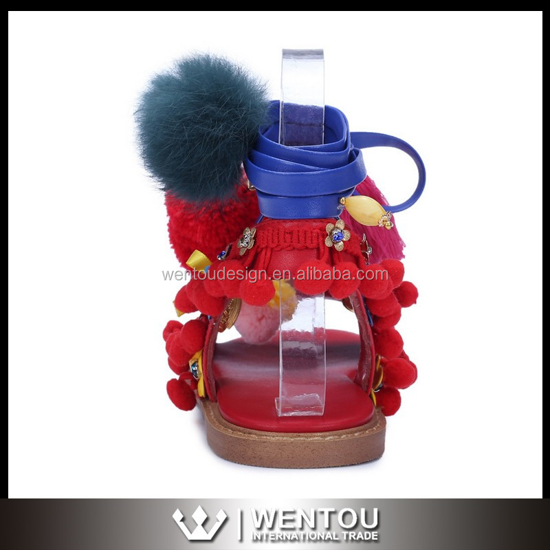 ホット販売革タッセルpom pomサンダル仕入れ・メーカー・工場