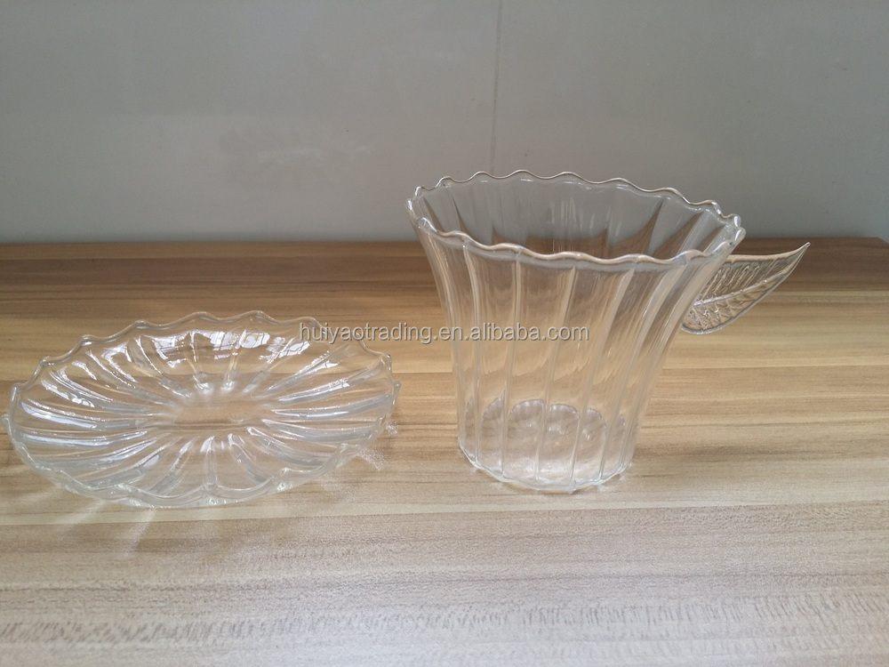 ストライプガラスカップ付きガラス皿中国茶カップ葉ハンドル仕入れ・メーカー・工場